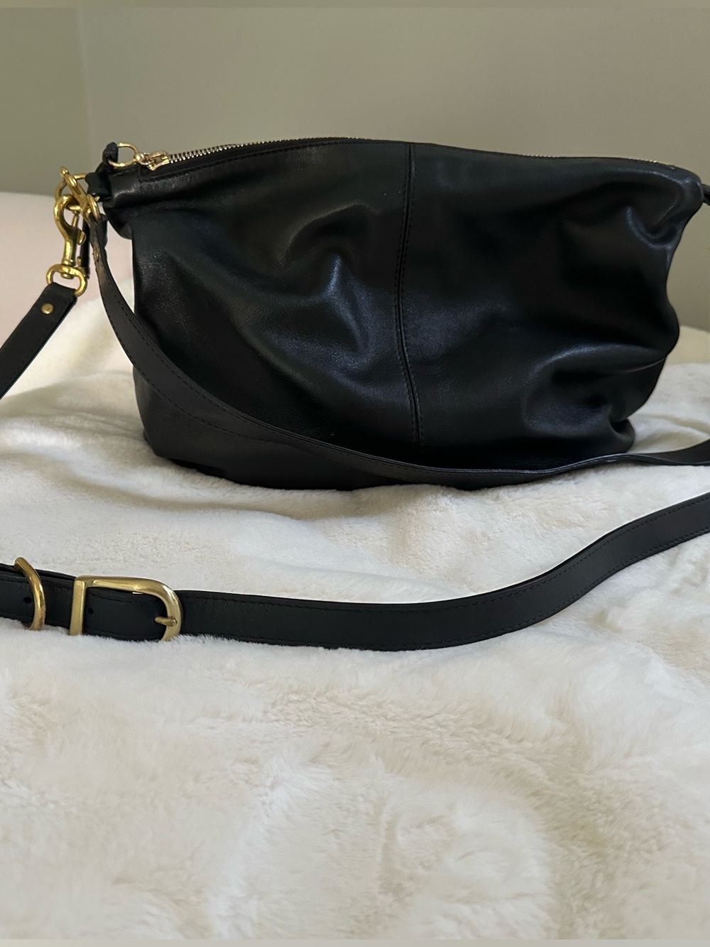 Kendall Conrad Santa Barbara  Slouchy Black Leather hobo Bag with Gold Hardware